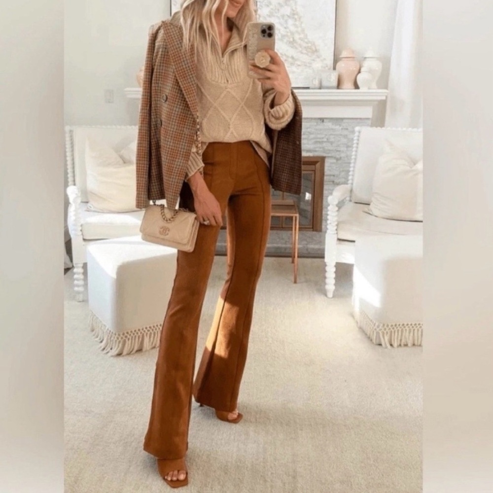 Spanx Faux Suede Flare Pants in Rich Caramel Seamed Pull On 20323R Size XL - Picture 2 of 14